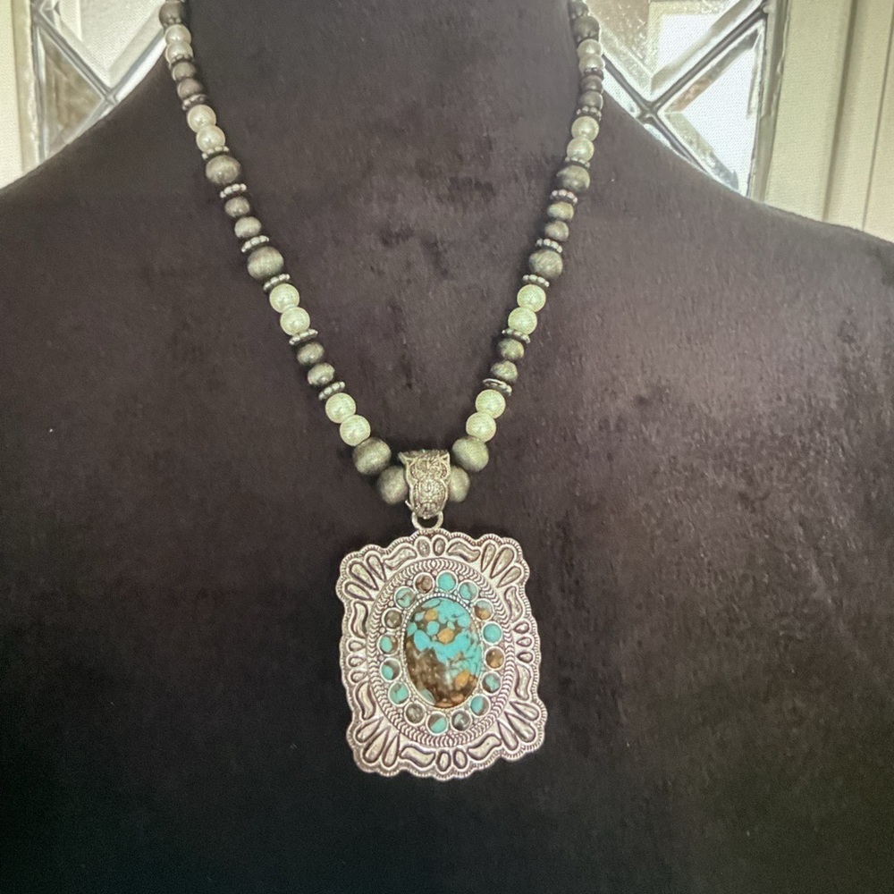 Silver and Turquoise Pendant Necklace